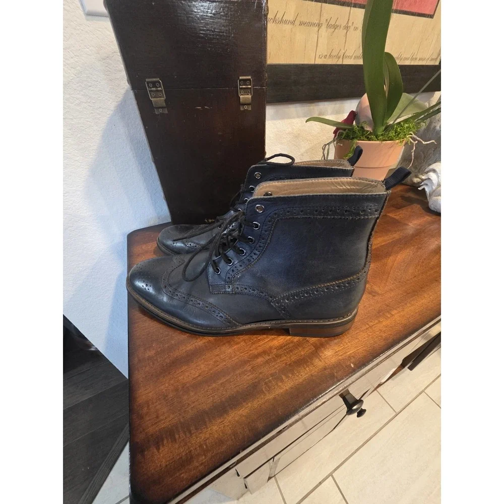La Milano Patina Collection Mens Leather Blue Oxford Wingtip Boots Size 13 LZ181